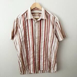 TED BAKER | Men's Button Short Sleeve Shirt Brown Orange Stripe | Size 4, Large